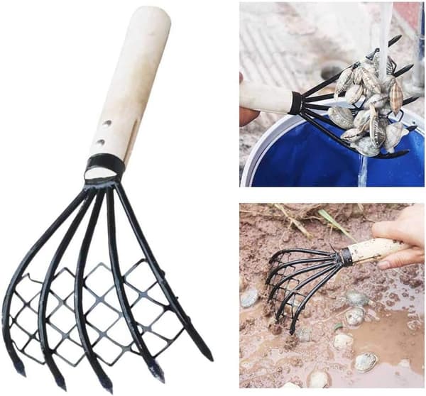 Rake, digging tool, garden tool for shellfish, cleaning garden gutters, removing stones