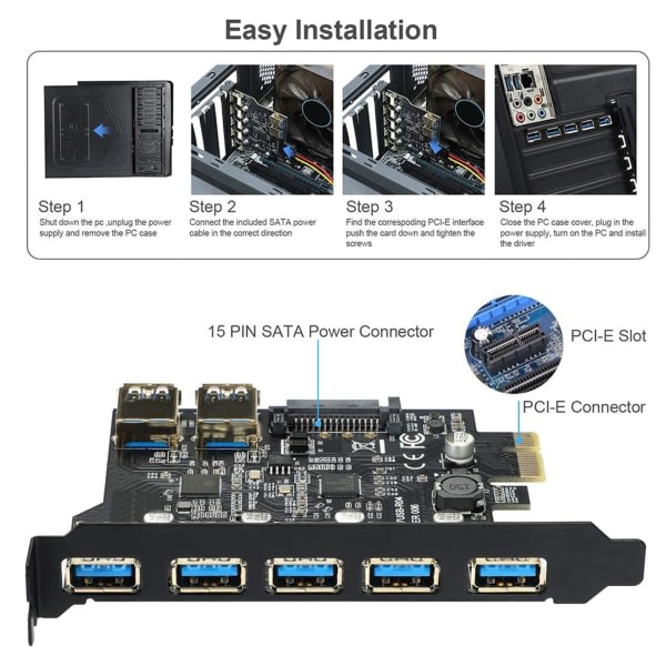 PCIE USB3.0 expansion card PCI for Express to USB adapter HUB 7 ports 5 Gb Super