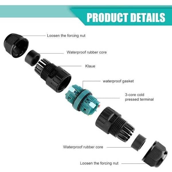 4-pack IP68 Vattentät Elektrisk Kontakt - 3-polig Kontakt för 5-12mm Diameter Kabel, Utomhus Kopplingsdosa för Trädgård och Underjord