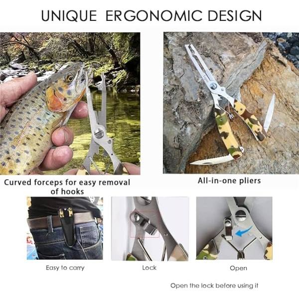 Fiske Tång Sax Fiske Disgorgers Linfiske Tillbehör Havsfiske Multiverktyg Set med Slida Camouflage