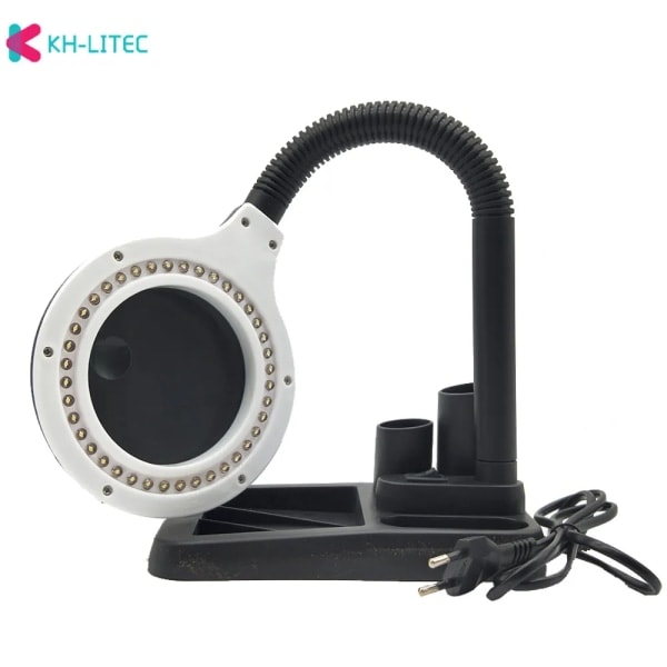 EU-kontakt 220V Hantverk Glaslins LED-bordsförstoringslampa Lampa 5X 10X Förstorande skrivbordslupp Reparationsverktyg med 40 LED-stativ