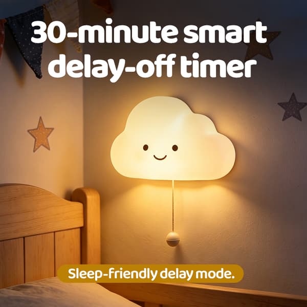 Skynatlampe til børn, dæmpbar LED-silikone-touchlampe med 30-minutters timer, USB-C genopladelig til børneværelset