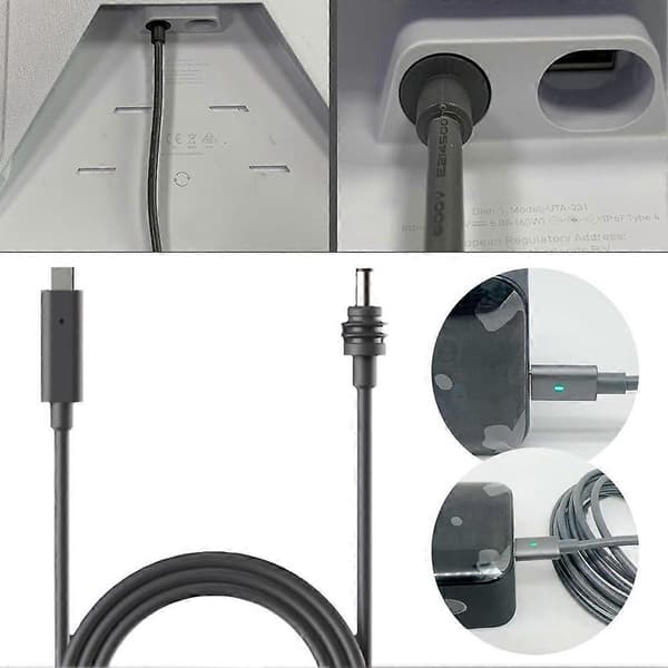 til STARLINK Mini USB-C til DC Strømkabel 100W med Lys, Syv Farve Lys 3m
