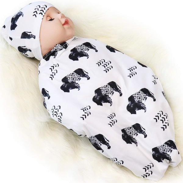 Nyfödd svepfilt med set, mjuk stretchig kokongsäck för 0-3 månader baby och flickor (boskap)