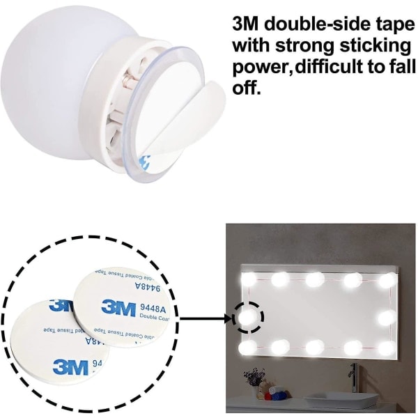 Hollywood-stil LED-sminkspejl-lys sæt med 10 dæmpbare pærer til makeup-toiletbord og strømforsynet belysningsarmatur-strip, V