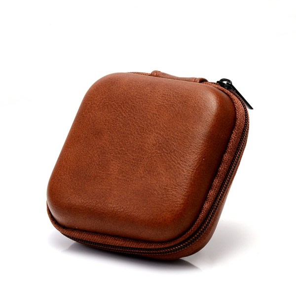 USB-datakabel förvaringsväska Läderhörlurar Cover Mini blixtlåspåse Box för de flesta headset Fallbeständig Brun Brown