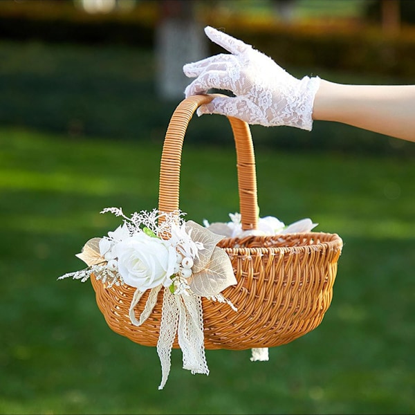 Plastikflettet Blomsterpigekurv, Håndflettet Lille Kurv til Bryllupsdekoration (2 stk) 2pcs