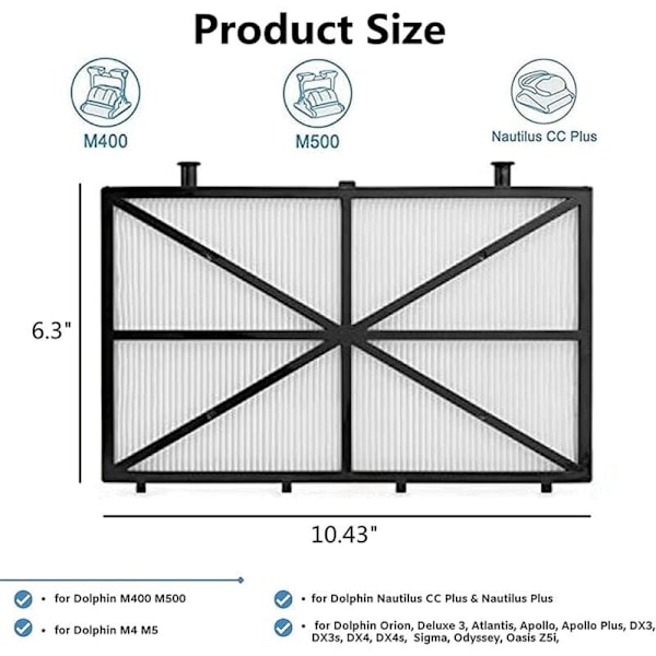 Filter til Dolphin Robot – Pakke med 4 Ultra Fine Patronfiltre til Maytronics Dolphin Nautilus CC Plus, M400 og M500 Robotter