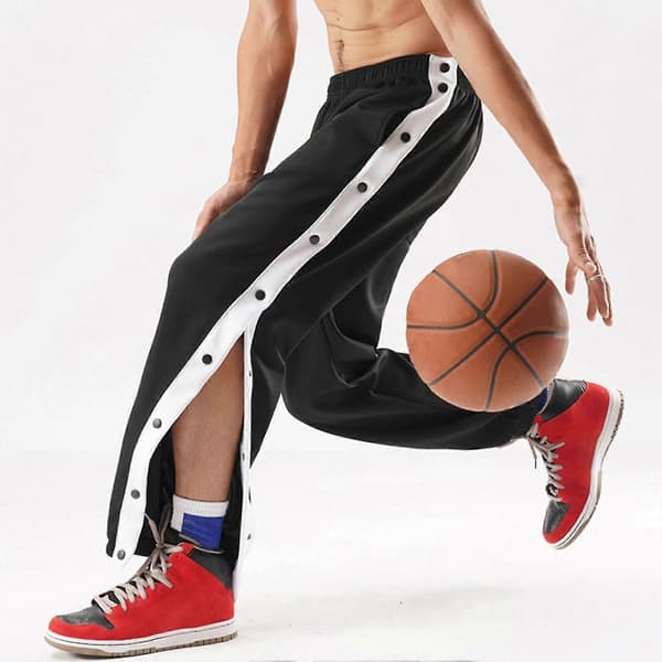 Men's High-Waisted Buttoned, Spliced Basketball Training Sweatpants Grey 2XL Grey 2XL