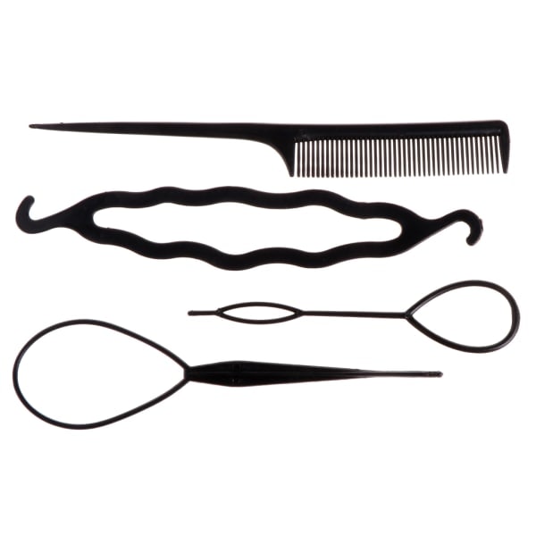 4-pack Svart Plast DIY Styling Verktyg Hårclips för Kvinnor Hårstift Kam Håruppsättningar Donut Twist Hårstilverktyg