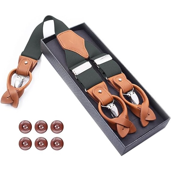Herrhängslen med clips och knappar, kraftiga hängslen för män Byxor med knappslut, vintage hängslen hängslen för män Elastisk justerbar Y-form (mörkgrå)