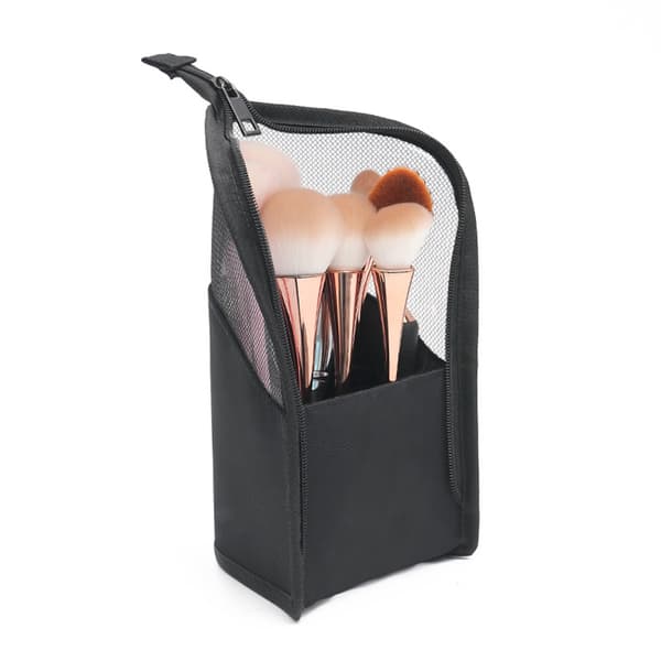 Travel Makeup Brush Bag Portable Makeup Brush Holder Organizer Waterproof Standing Practical Mesh Case Black