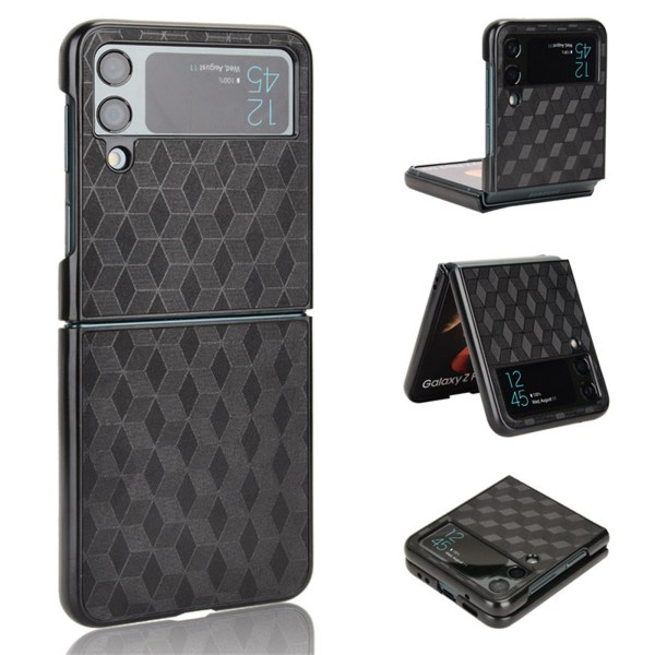 Geometrisk cover kompatibel med Samsung Galaxy Z Flip 4, hård PC+pu Läder Støtsäkert cover Svart