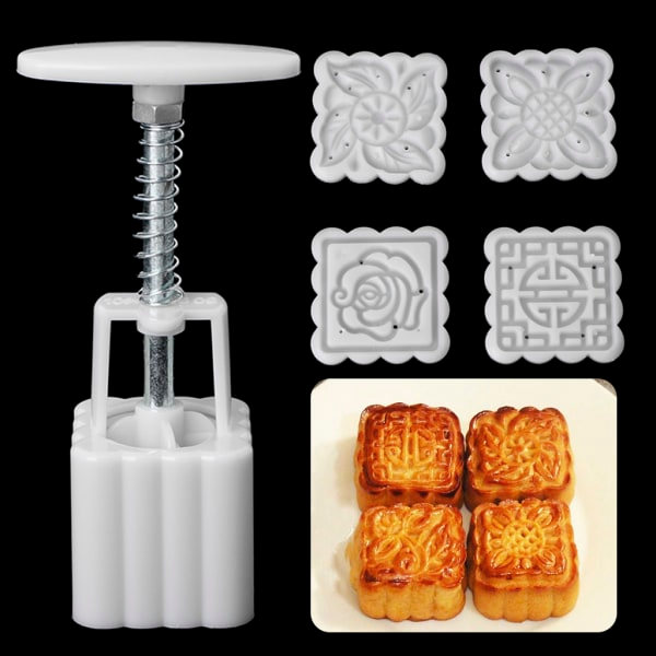5 st frimärken 50 g fyrkantig blommåne formgjutning Mooncake Hand DIY Tool