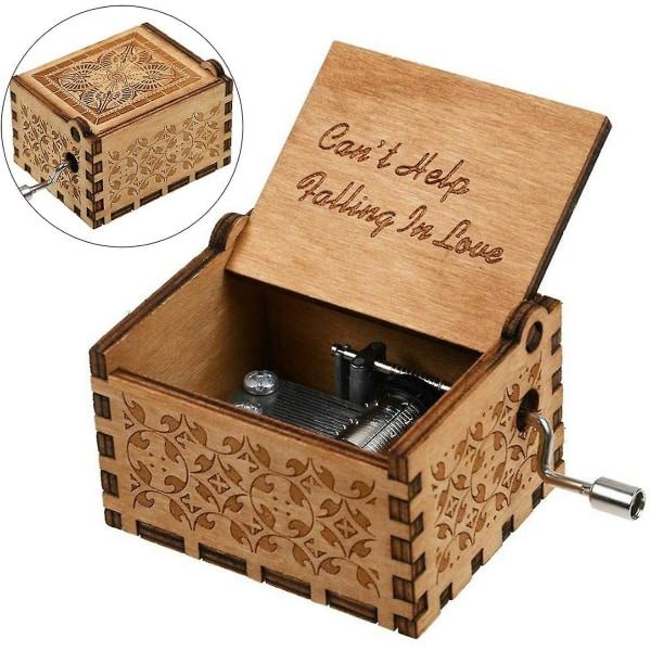 Kan inte hjälpa att bli förälskad Trämusiklåda, Antikgraverad Musikdosa Case till Födelsedagspresent Barnleksaker Handdriven (trä-a)