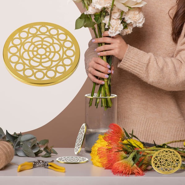 2 osainen metallikukka-asettelijan kansi, ruostumaton teräs Flower Frog Insert -verkkojärjestelijä 12 cm / 4,7 tuumaa pyöreä