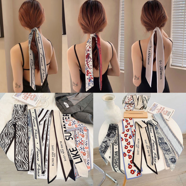 Nytt mode sidenscarf hårband Long Ribbon Bow n Printing Hai A4 one size A4 one size