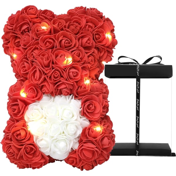 Mors dag Rose Bear Gifts, Rose Nalle Håndlavede Blomstbjørn Gaver til - Rose Nalle med Gave til Valentinsdag, Mors dag (Rød)