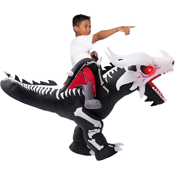 Ilmapuku Lasten Puvuksi, Lohikäärmeluuranko Puhallettavat Puku, Ratsastus Deluxe Puku Halloweenin naamiaisiin black Medium (8-10 yrs)