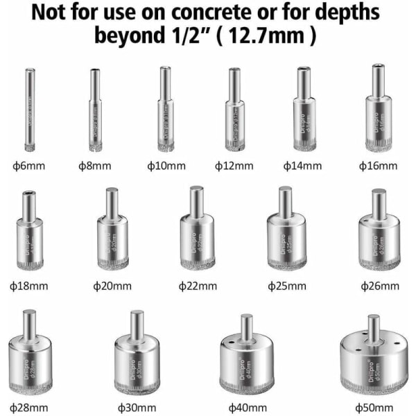 Sett med 15 diamant hullsag, glassbor, kakelextraktor, verktøy for fjerning av hullsag