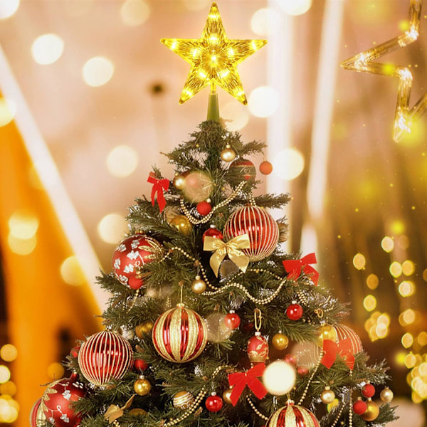 Topper Juletræ Stjerne, 11 LED 19.4cm Julestjerne Juletræ Varm Hvid Batteri Lys Julepynt Pentagram Lampe varm vit 11 LED