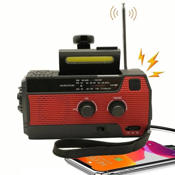 Hätätilanteen sääradio 4000mAh aurinkokäyttöinen käsikampi ladattava kannettava radio AM FM NOAA radiovastaanotin taskulampulla Red