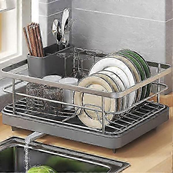 Dish Rack with Large Capacity, Automatic Drainage & Non-Slip Design - Sturdy, Space-Saving, Easy Installation black