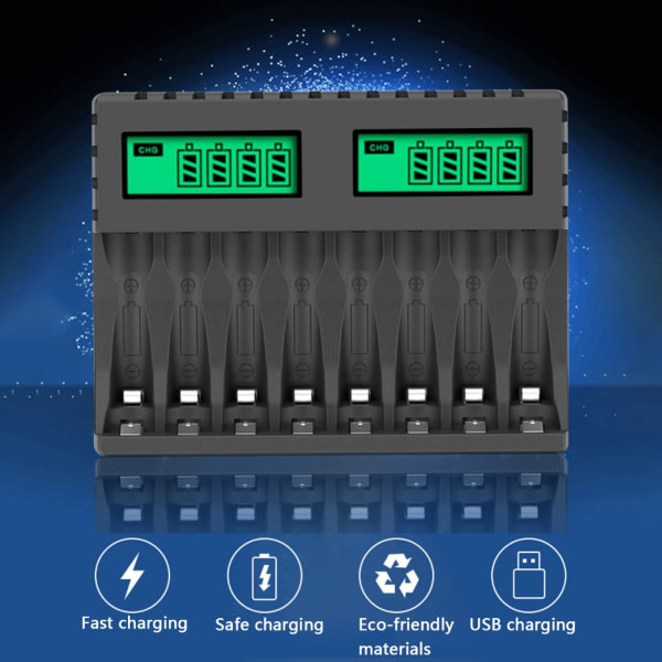 8-Slots Batterilader med LCD-Skærm Intelligent til AA/AAA NiCd NiMh Genopladelige Batterier Oplader aa aaa lader Hvid