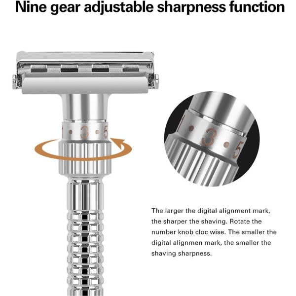 Rakblad Justerbara Rakblad Dubbelsidig Rak Säkerhet Rakblad Zinklegering Manuellt Rakhuvud för Män med Resväska 1st-Silver