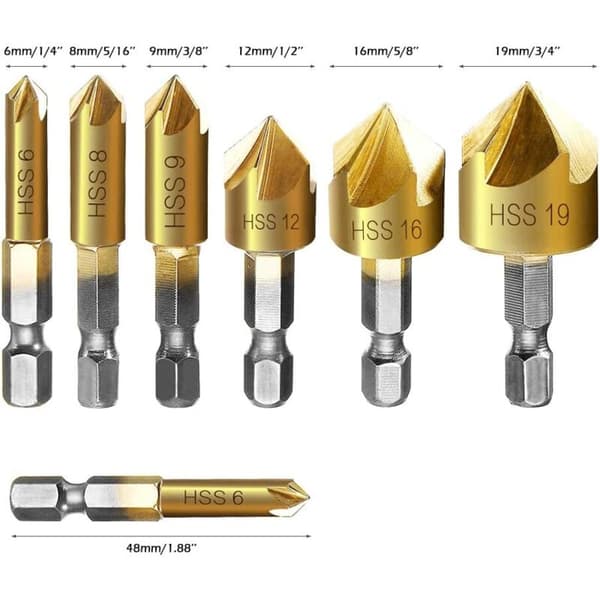 Sæt med 6 sekskantede bor til træ