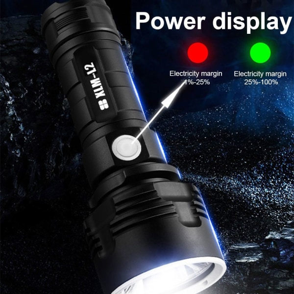 Högintensiv LED-ficklampa, den kraftfullaste USB-laddningsbara ficklampan, IPX6 vattentät för camping/utomhus/nödblinkning och daglig användning.