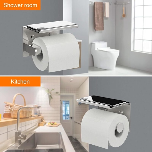WC-paperiteline, seinään asennettava WC-paperiteline, 304 ruostumatonta terästä, WC-rullateline, asennus ruuveilla tai 3M itseliimautuvalla teipillä, hopea
