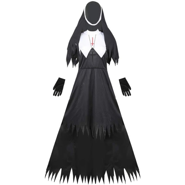 CDQ Costume Skræmmende gotisk kjole med slør til kvinder Mænd Karneval Kjole Pastor Præst Cosplay(M) m