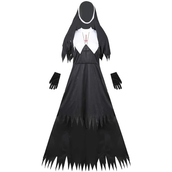 CDQ Kostym Läskig Gotisk Klänning med Slöja för Kvinnor Män Karnevalsklänning Präst Präst Cosplay(M) m