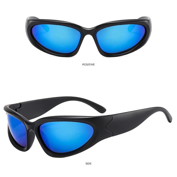 Y2K Wrap Around Solbriller Vintage Punk Goggle Briller Silver Grey