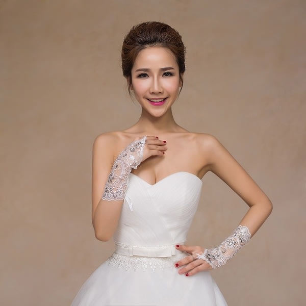 Brudehandsker tilbehør hvid/elfenben krystal Rhinestone L Hvid one size White one size