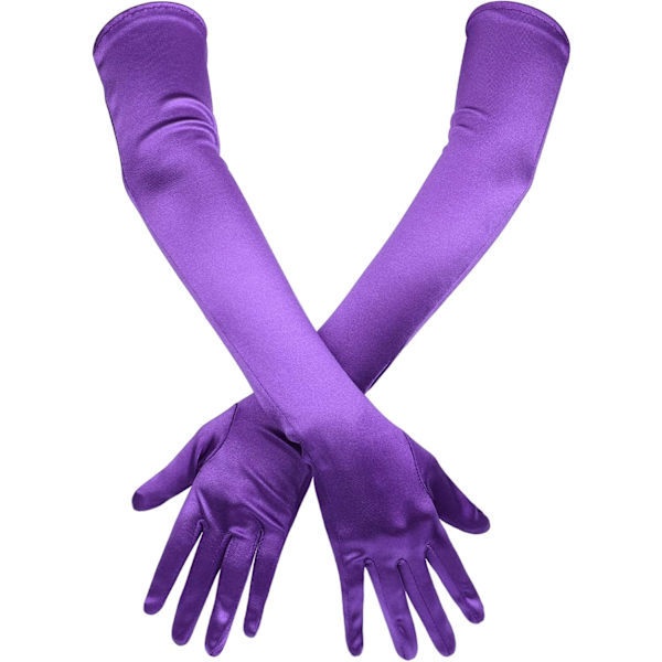 Långa armbågslängd satinhandskar, stretchiga långa handskar 21\" operahandskar kväll dansfest handskar för kvinnor (lila)