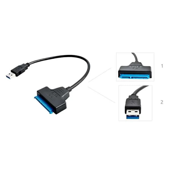 USB 3.0 til SATA 3-adapter - Passer til HDD / SSD - Harddisk Sort Svart