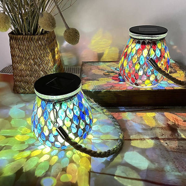 1 stk. solcellelygtelys, udendørs hængende havelamper vandtæt gals lampe til gårdhave, udendørs dekorationer til gårdhave blå