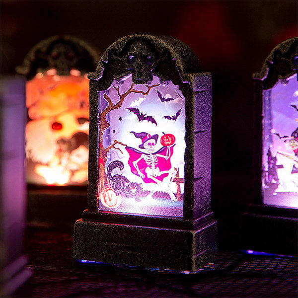 Halloween LED Lysdekorationer Lysende Gravsted Spøgelse Græskar Skelet Lanterne Gyser Natlys Fest Dekoration null - Sort Kat