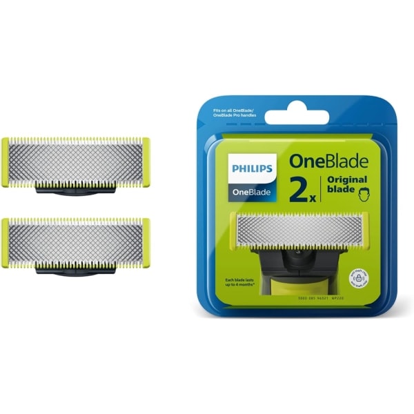 Nyhet! Høykvalitets Philips OneBlade Erstatningsblader 2-pakning – Passer alle OneBlade-håndtak (modell QP220/50)