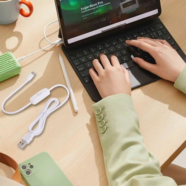 1M USB-C-kabel med strømbryterstøtte Hurtiglading Type-C USB2.0-adapterkabel Svart