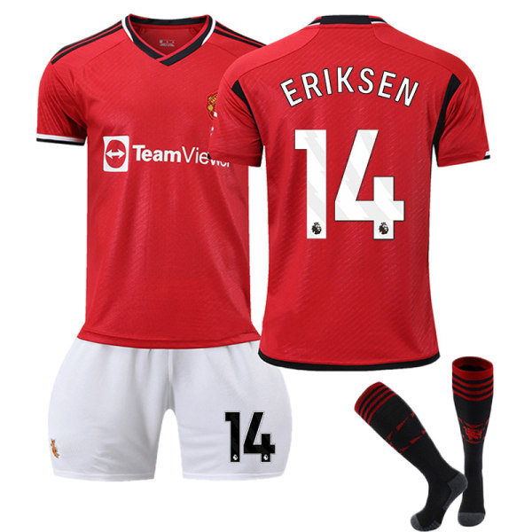 23-24 Manchester United hemma fotbollströja barn vuxen tröja nummer 14 Eriksen Add sock #20