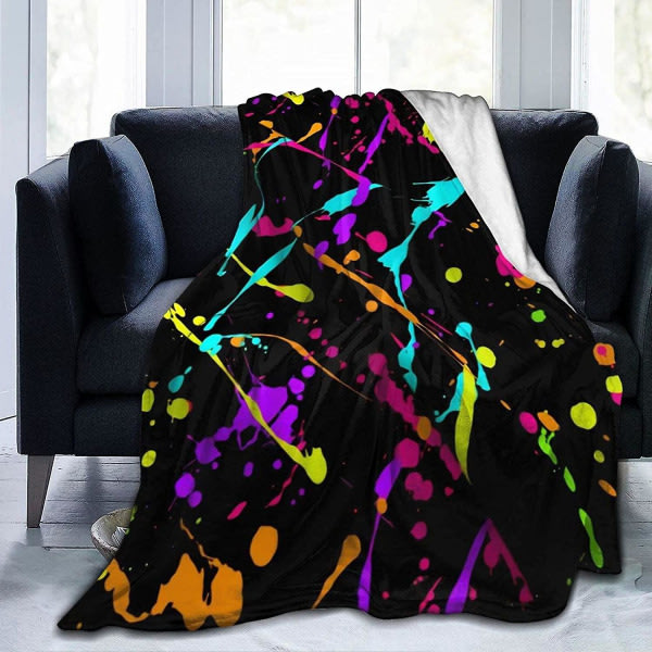 Glød-i-mørket Splatter Neon Kasttæppe, Alle Sæsoner Letvægts Blød Varmt Micro Fleece Tæppe til Stue-o444 50x40in 125x100cm