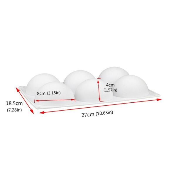 6 Hemisfære Silikonform SemiSphere Mousse Form Chokoladebombe Pralineform Brun