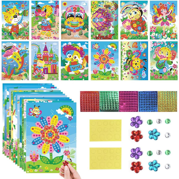 12 Pcs Mosaic Set for Kids DIY Mosaic Stickers Craft Kit Animal Pictures Creative Craft Kit