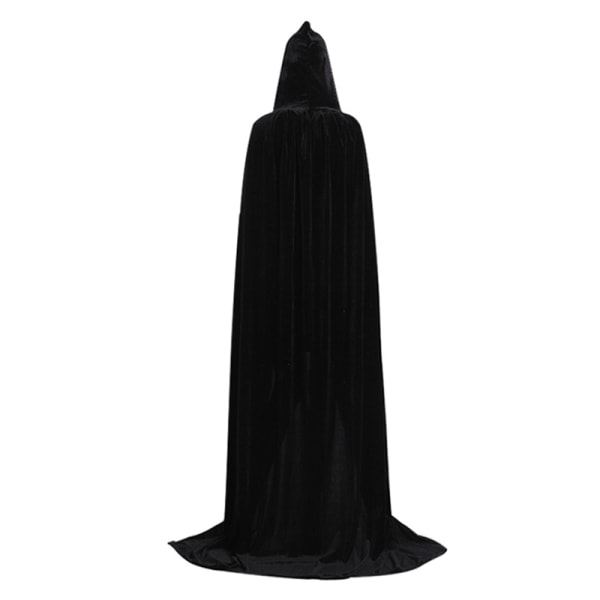 Medeltida Vampyr Sammet Hooded Kappa Lång Robe Häxkapa Hall Svart XL Black XL