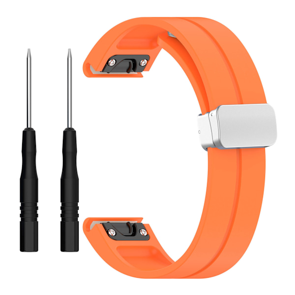 Lämplig för Garmin Fenix7x klockarmband Fenix7 6 5 snabb frigöring magnetiskt fällbart spänne rem 22mm Orange-Silver Buckle