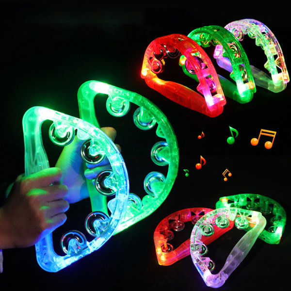 LED Light Up Sensory Toy Blinkande Tambourine Shaking Party Musi slumpmässig Färg onesize random Color onesize