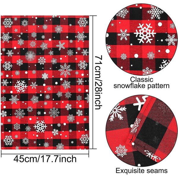 4-pack Rutiga Snöflinga Diskhanddukar Jul Bomull Buffalo Pläd Snowflake Diskhanddukar för Inomhus Utomhus